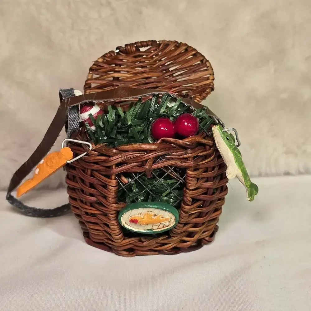 Mini Wicker Fishing Creel Basket Ornament Rustic Lodge Cabin Fisherman Christmas